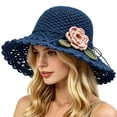 thumbnail image 2 of Womens Straw Hat, Upgraded Foldable Sun Hat for Women, BeachSun Straw Hats for Vacation Travel Navy One Size, 2 of 4