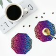 thumbnail image 4 of Sigee Leopard Neon Rainbow Gradient for Water-Resistant, Heat-Resistant, Non-Slip Leather Coasters Set, Ideal for Coffee Table, Office, Bar, Home Decor-Octagon, 4 of 6