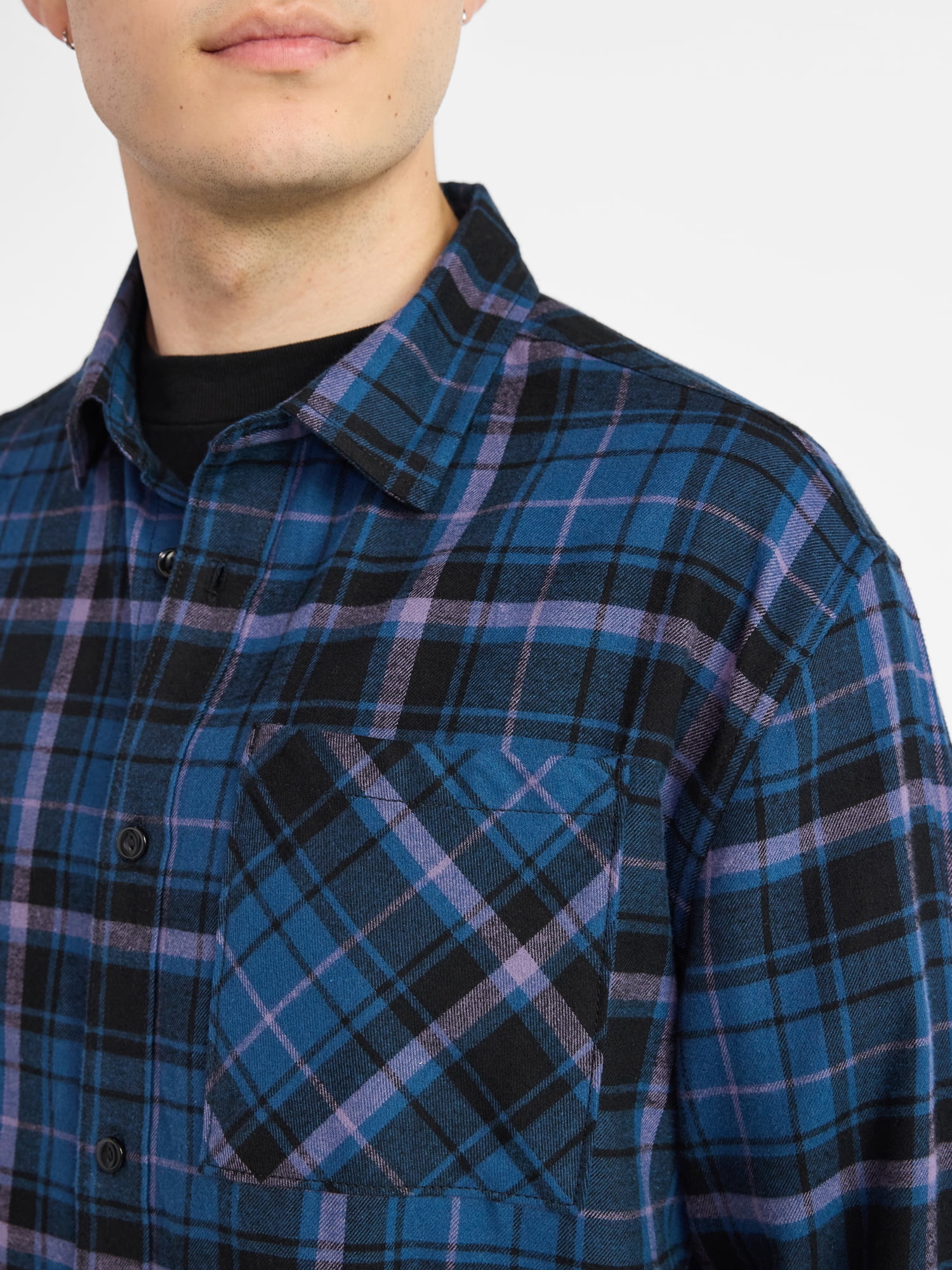 No Boundaries Cotton Long Sleeve Flannel Shirt, Men's & Big Men's XS-5XL