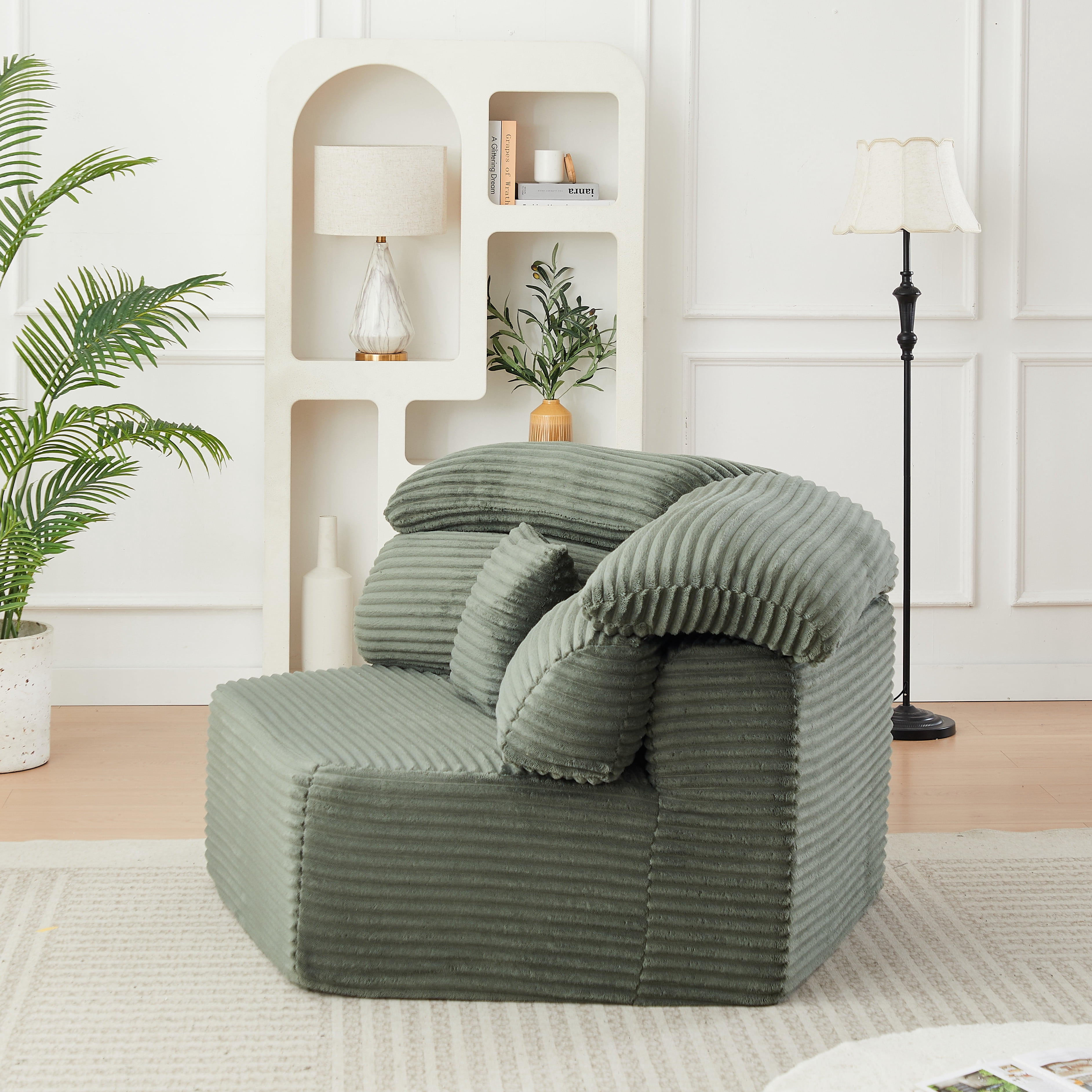 Leumius 53" Single Sofa,Oversized Modular Sofa Lounge Chair with Stylish Envelop Sesign Pillow,Pentagonal Sofa Boneless Couch for Living Room,Green Corduroy