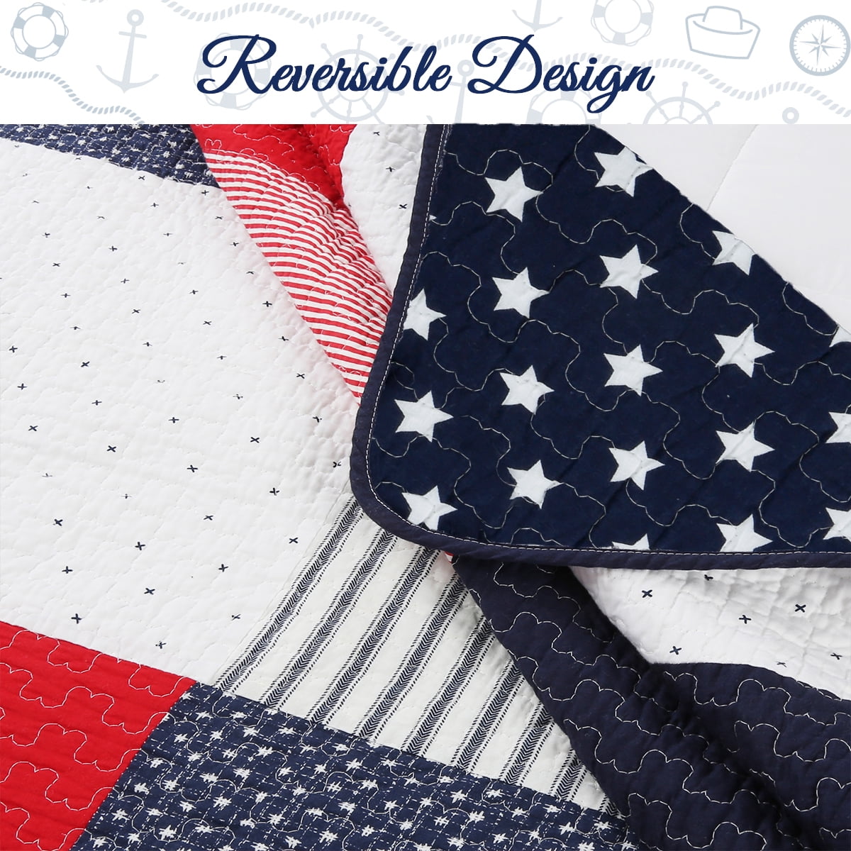 Cozy Line Home Fashions Cozy Line Patriotic Patchwork Plaid Red White Blue Reversible Cotton Quilt Bedding Set Queen