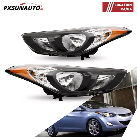 Headlight Assembly For 2011-2013 Hyundai Elantra Halogen Headlamp Black Housing