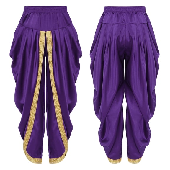 renvena Boys Satin Dhoti Pants Casual Baggy Trousers for Halloween Theme Party Purple 8