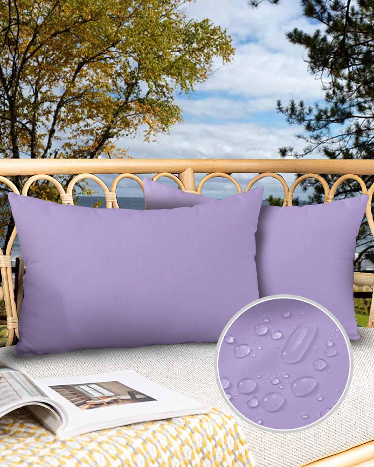 Pack of 2 Outdoor Pillow Covers, Lavender Purple Solid Color Waterproof Square Throw Pillowcase Cushion Decorative Pillow Covers for Couch Patio Tent, 20x12 in