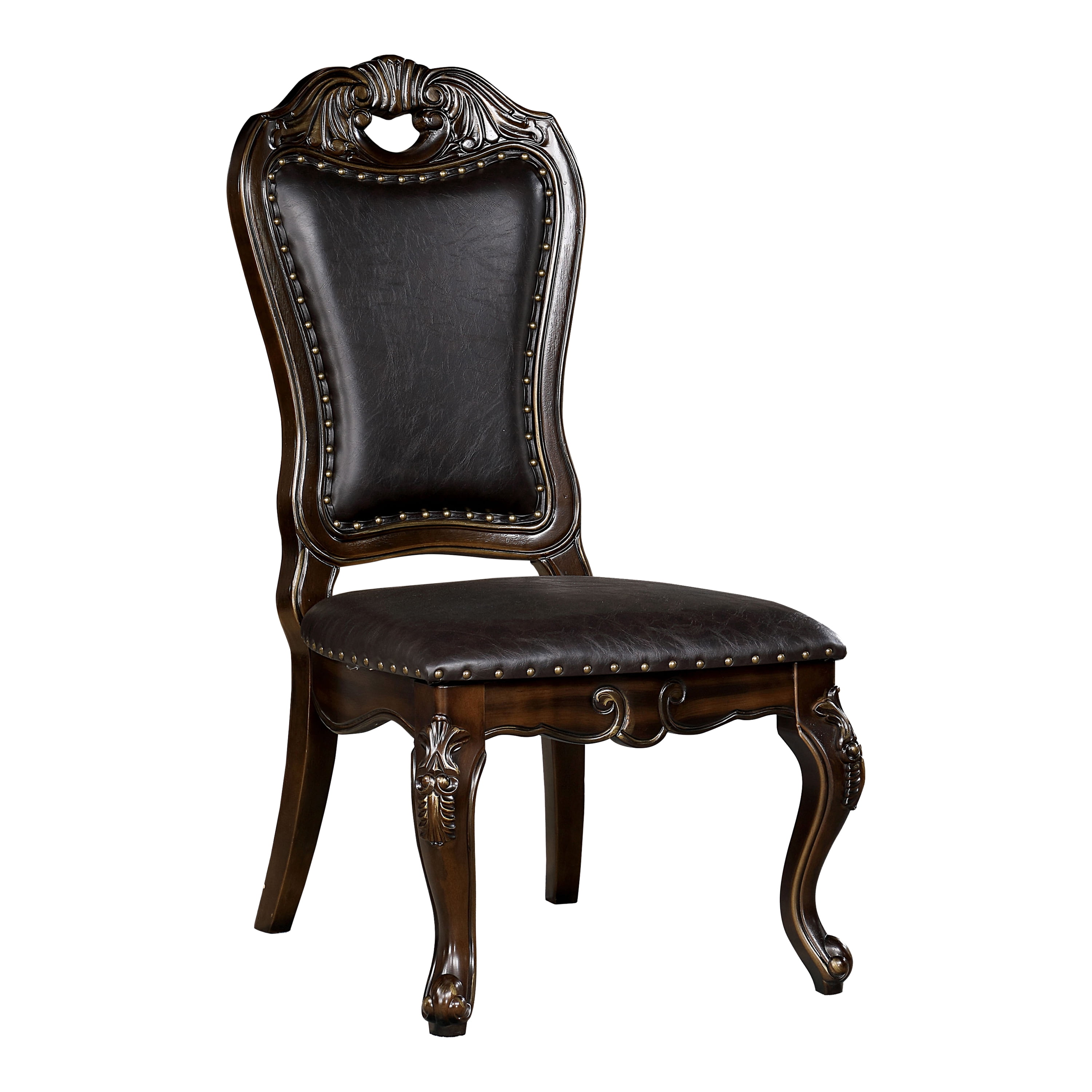 Furniture of America Velum Nailhead Faux Leather and Wood Walnut Side Chairs (Set of 2)