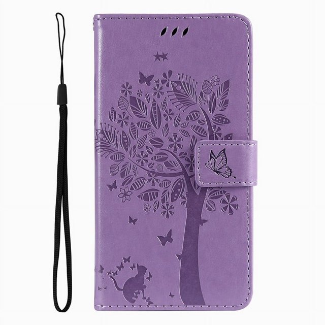 Wallet Case For Huawei P Smart 2018 2019 2020 2021 P8 P9 P20 P30 P40 Lite Pro 2017 Cute Cat Tree Card Slots Protect Cover D06F Light Purple For P9 Lite 2016