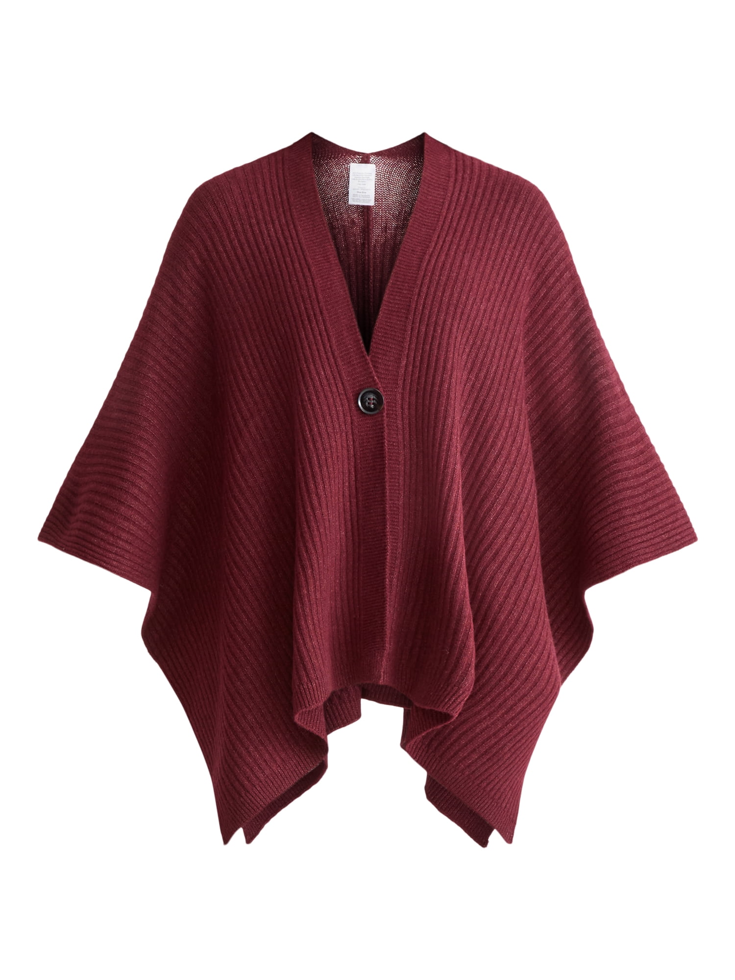 Time and Tru Women's Rib Knit Fashion Coverup with Button, One Size, Burgundy
