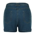 thumbnail image 4 of WIZUTIZ Women's Shorts Denim Rolled Hem Belt High Waist Shorts Solid with Pockets Button Zipper Denim Shorts Slim Stylish Casual Sports Denim Shorts for Ladies Trendy Outdoor Blue, 4 of 4