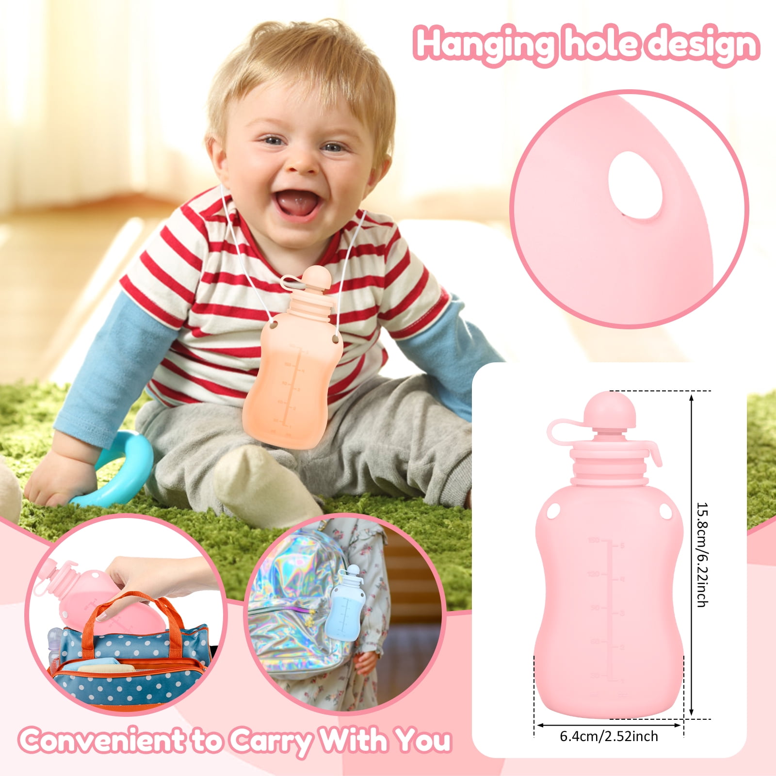 Vensio -3 Pack Silicone Baby Food Pouches 5oz, Reusable Refillable Squeeze Pouches for Toddlers with Straw Mouth, Leakproof Breast Milk and Puree Storage Bags