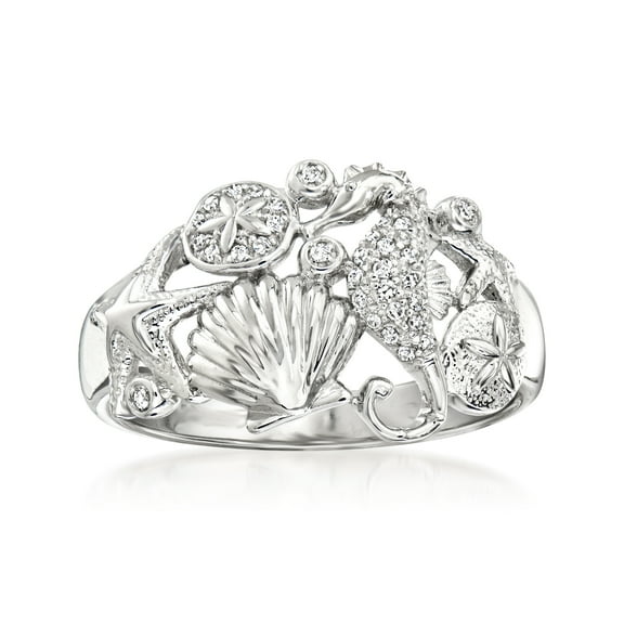 Ross-Simons 0.10 ct. t.w. Diamond Sea Life Ring in Sterling Silver, Women's, Adult
