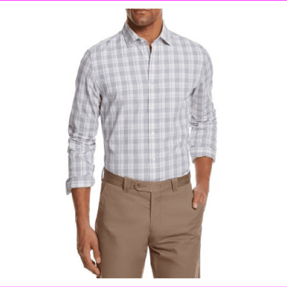 The Mens Store Bloomingdales Mens Cotton Regular Fit Plaid Shirt Olive L
