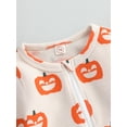 thumbnail image 4 of Infant Baby Girls Boys Rompers Halloween Clothes Pumpkin Print Crew Neck Long Sleeve Jumpsuits Bodysuits, 4 of 7