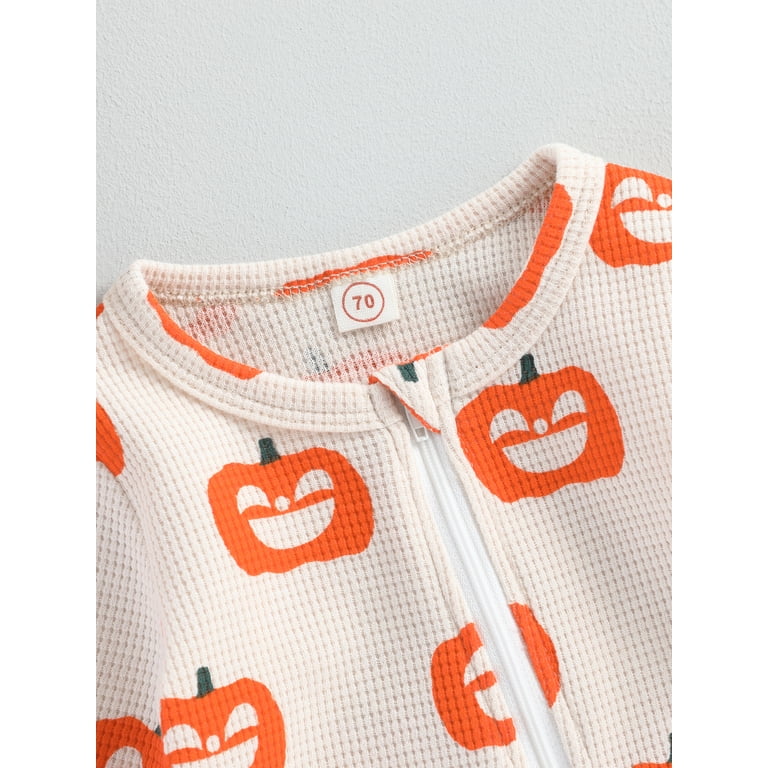 Baby Boy Halloween Romper - Pumpkin Boo Embroidery Long Sleeve Jumpsuit, Snap Closure, 95% Cotton (0-18 Months)