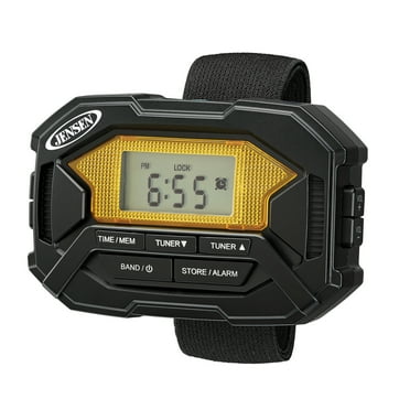 JENSEN SAB-60 Armband Digital AM/FM Stereo Radio with Clock and Earbuds, Black, SAB-60