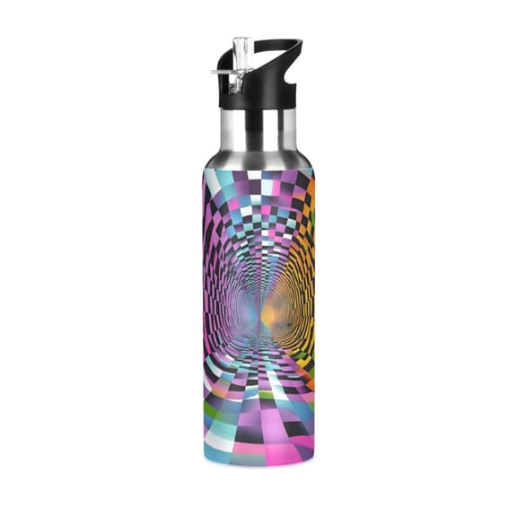 Yayeee 20oz Insulated Water Bottle Double Wall Stainless Steel with Flip Straw Lid, Green Wavy Plaid