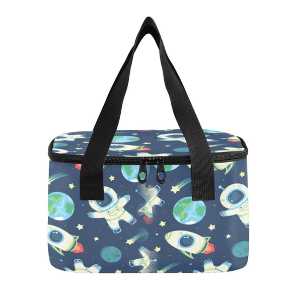 6L Insulated Lunch Bag Square Handheld Cooler Tote Playful Space Astronaut Pattern Reusable Thermal Bag with Polyester & Aluminum Lining for Work Picnic Travel