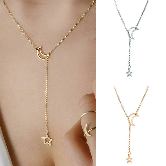 SPRING PARK Fashion Hollow Moon Star Pendant Necklace Simple Sparkling Clavicle