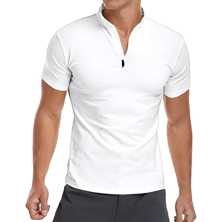 HUPTTEW Men's Polo Shirt Quick Dry Short Sleeve Casual Slim Fit Workout  Shirts Casual Print White M 