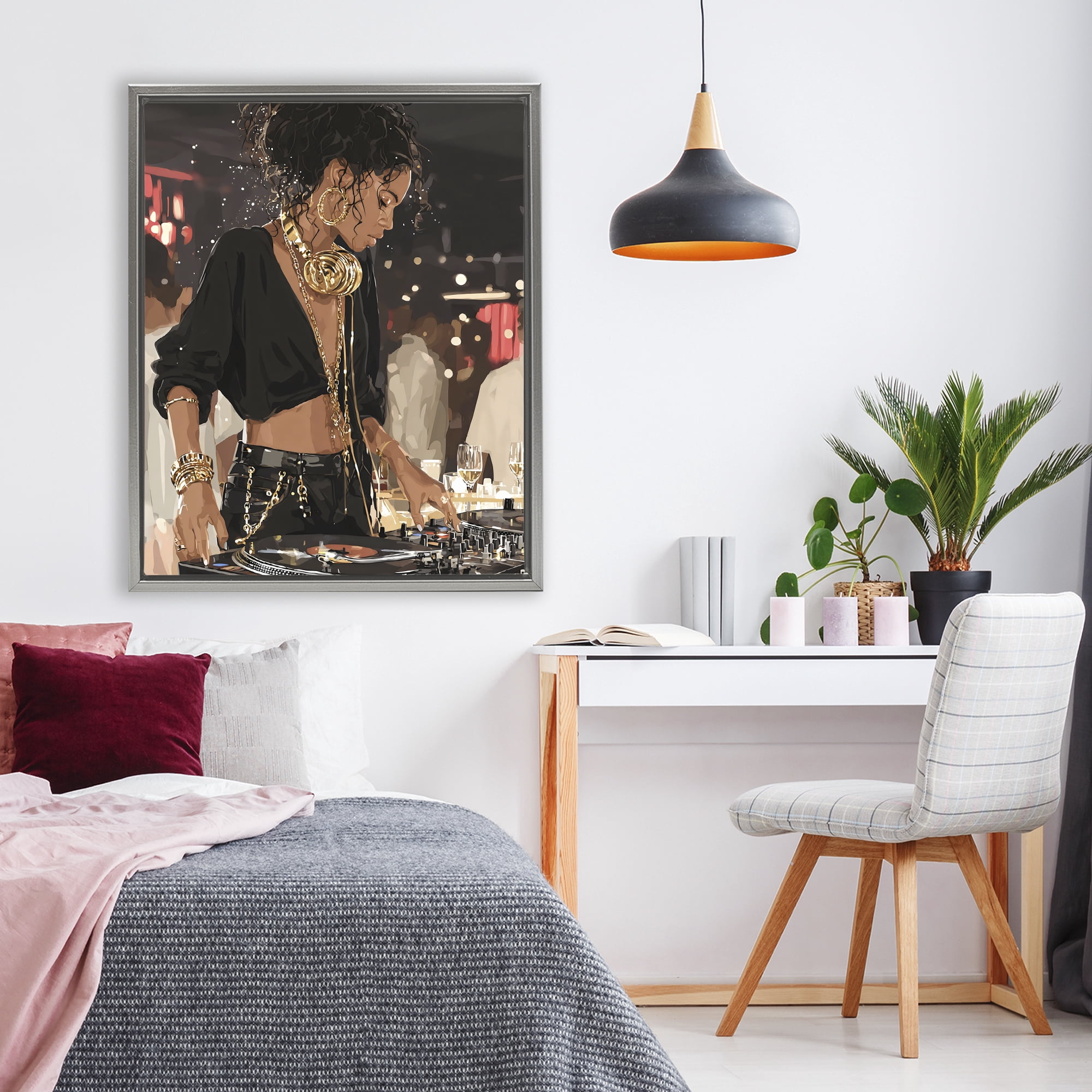 Stupell Industries Touches Of Gold DJ Gray Framed Floater Canvas Wall Art, design by Franklyn Gregory