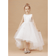 thumbnail image 2 of Asymmetric Flower Girl Dress with Detachable Beaded Waistband Scoop Neck Tulle Lace Princess Pageant Dress Birthday Party Dress for Girls Elegant Floral Design Special Occasion 2 -3Years, 2 of 10