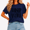 1-blue navy, variant on Women's Black Distressed Worn Tall Serif Block Worship Faith Inspirational Text Graphic Short Sleeve T-Shirt Relaxed Fit