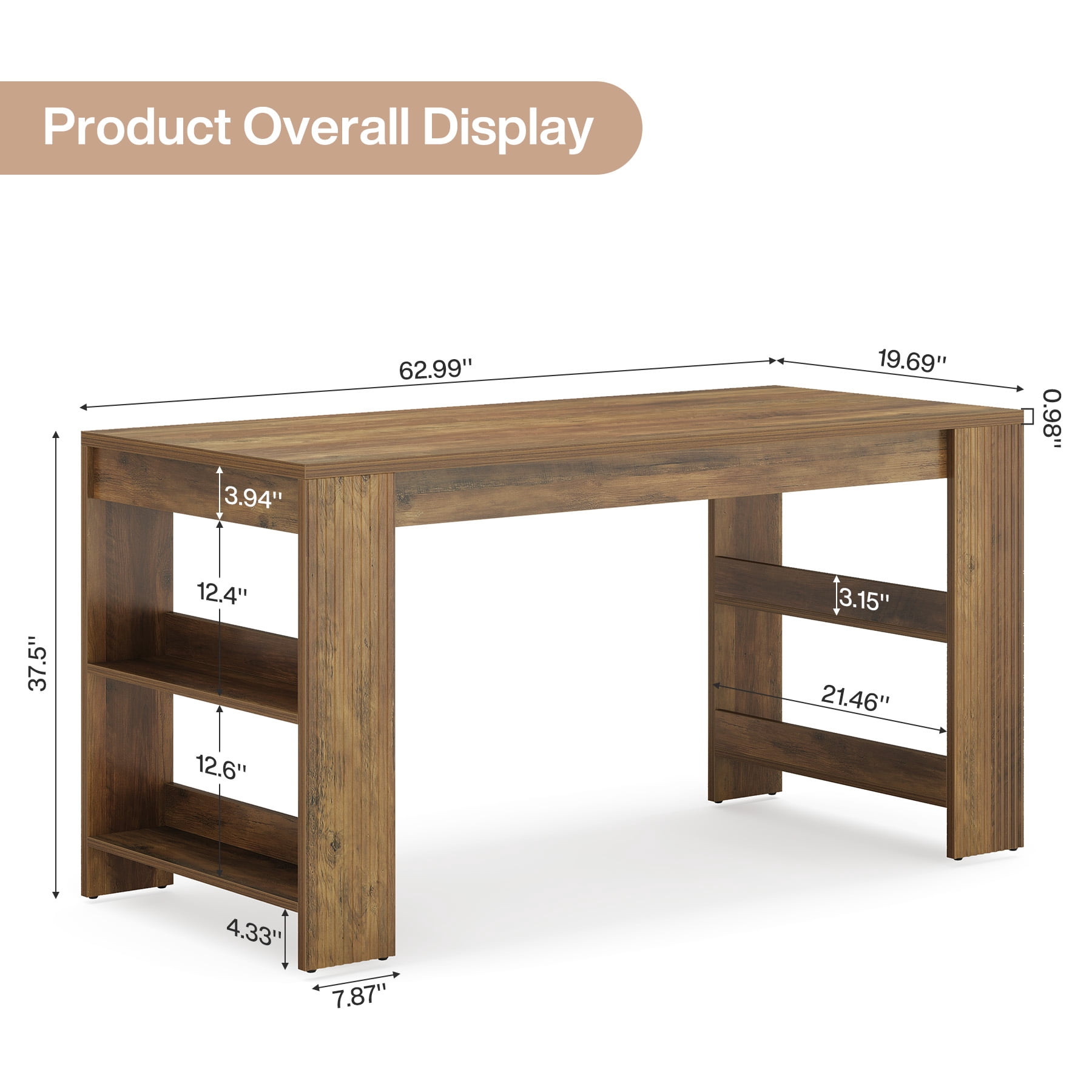 Finmind Kitchen Island with Storage, 63-inch Farmhouse Large Stationary Island Table with Double-Sided Storage Shelves for Kitchen, Rustic Brown