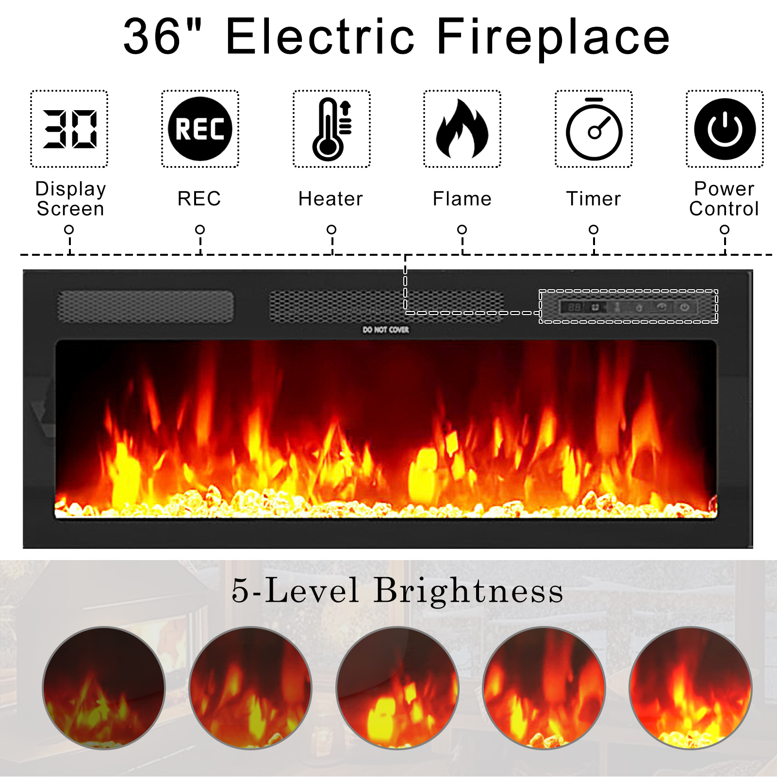 Blotout 70'' Fireplace TV Stand with 36'' Fireplace, Gloss Wall Mounted Fireplace Entertainment Center with Storage&Power Outlet, Modern LED Light Console for Wall-mounted TV Up to 80''