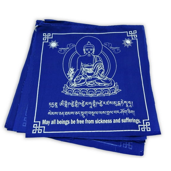 Tibetan Prayer Flags Large Solid Blue Color Medicine Buddha Healing Flags