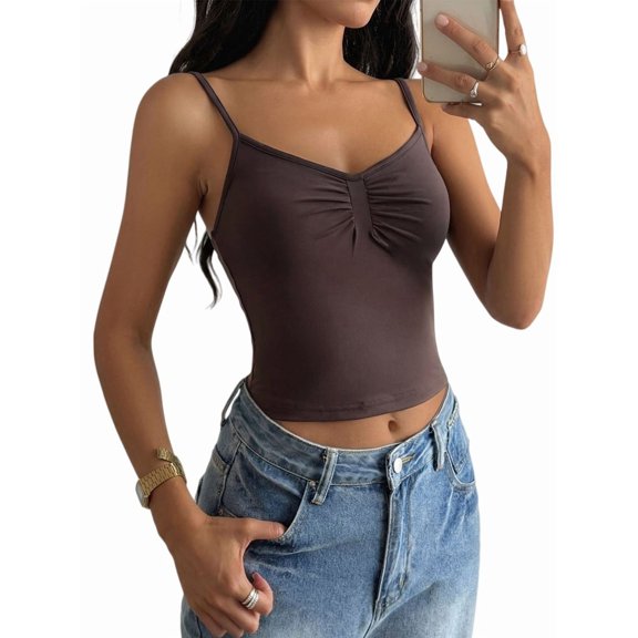Women Y2K Sweetheart Neck Sleeveless Crop Tank Tops Backless Pleated Bustier Camis Going Out Top Brown XL