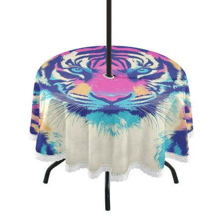

Round Tablecloth 60*60 Inches Round Tablecloth Outdoor Style Tablecloth With Umbrella Holes Tablecloth Outdoor Suitable For Kitchens and Dining Rooms Beautiful Tiger Seamless