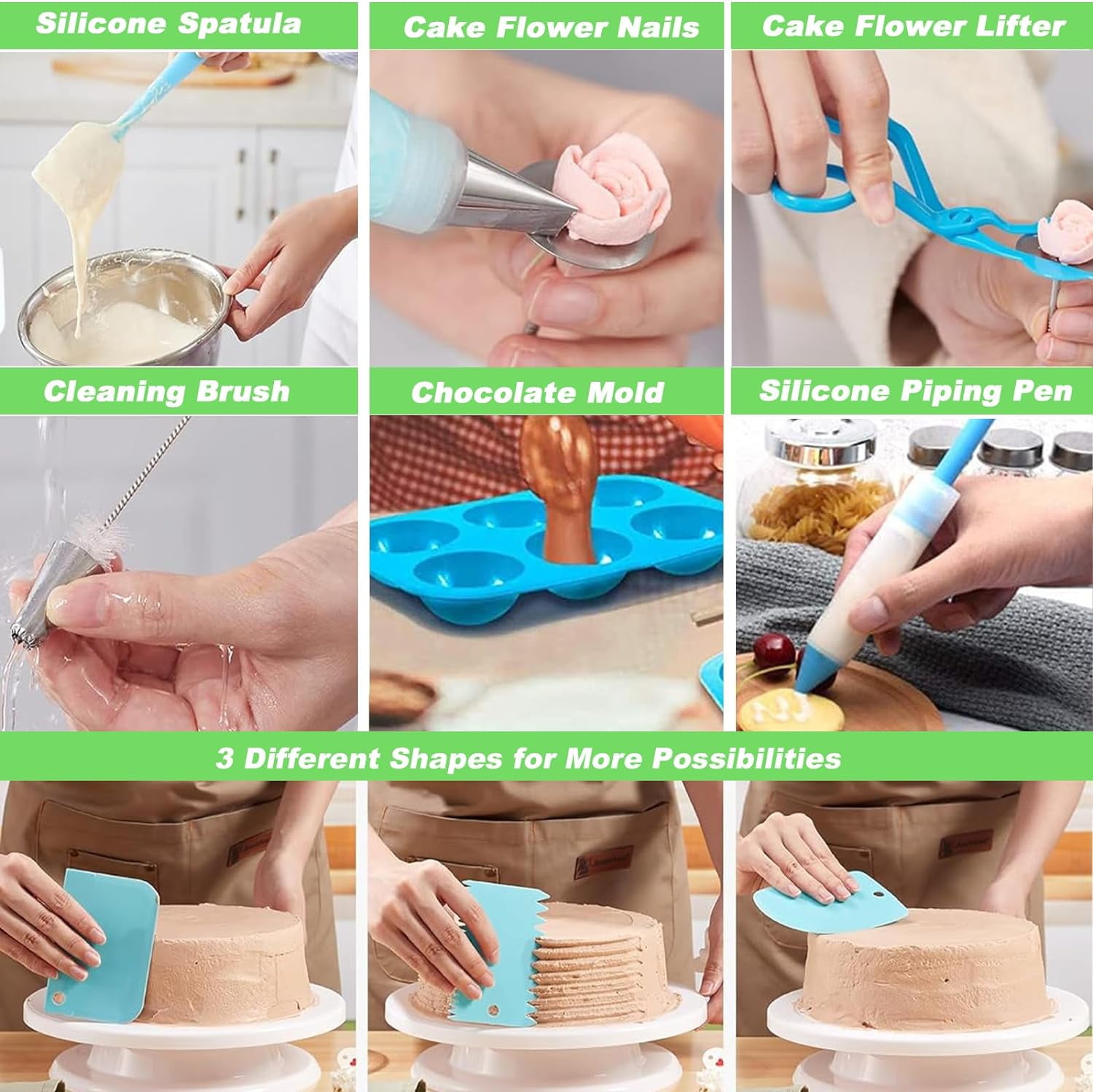 BSHAPPLUS 236Pcs Cake Decorating Supplies Set,Cupcake Decorating Supplies with Storage Box,Blue Baking Supplies Tools,Piping Bags and Tips Set,Cake Pans,Frosting Bags,Icing Tips Pastry,Cake Scrapers