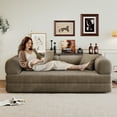 thumbnail image 3 of 78" Folding Convertible Sofa Bed, Corduroy Oversized Upholstered Boneless Couch with 2 Pillows and L-Shanpe Armrest, Modular Sectional Sofa for Living Room, Bedroom, Camel, 3 of 9