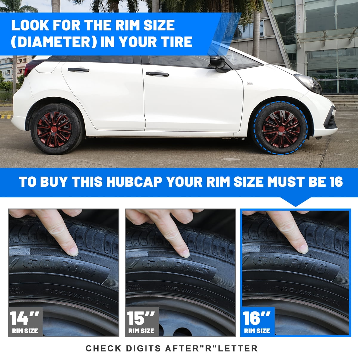 (4 Pack)16 Inch Universal Wheel Rim Cover Hubcaps Snap On Car Truck SUV Fit R16 Tire-BLACK LACQUER & RED LACQUER