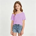 thumbnail image 2 of VeFlora Girl's Off The Shoulder Tops Short Sleeve Cute Summer T Shirts for Teens Girls Y2k Tops Trendy(Purple/7-8 Years), 2 of 5
