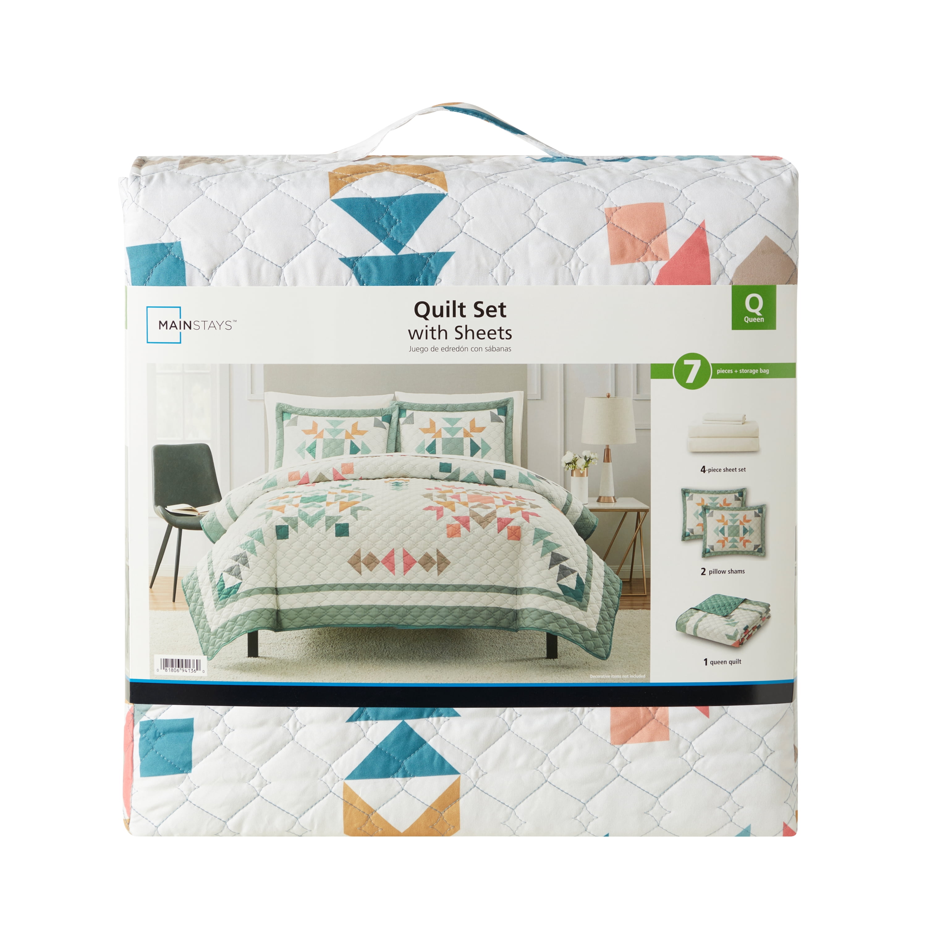 Mainstays 5 Piece Multicolor Quilt Set with Sheets, Twin