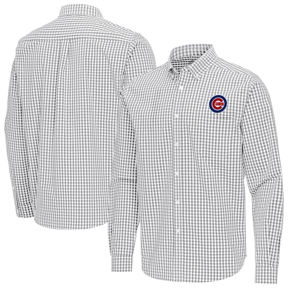 Men's Antigua Gray Chicago Cubs Ellis Woven Tri-Blend Button-Down Shirt