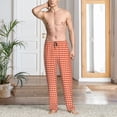 thumbnail image 2 of Pofeuu Orange Gingham Print Men's Pajama Pants, Soft Lounge Pajama Pants with big pockets for Men Plaid Pj Bottoms-Large, 2 of 6