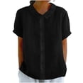 thumbnail image 2 of Sheghy Tops for Women 100%Cotton Linen Blend Collared Shirt, Solid Button Short Sleeve Casual Tunic Top Blouse, 2 of 9