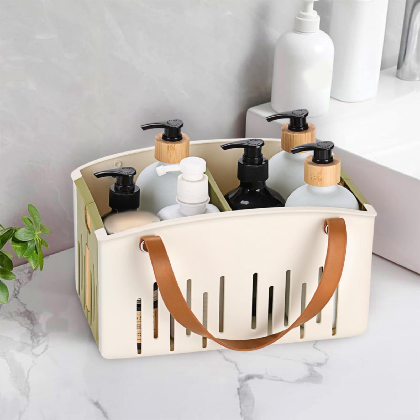 Portable Shower Caddy Basket, Plastic Collapsible Cleaning Organizer, Storage Tote with Handle, Removable Divider for College, Dorm Room, Camp, Gym, Dorm, Bathroom, 11.02x7.09x6.5"