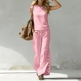 thumbnail image 6 of Womens Summer 2 Piece Outfits Cotton Fashionable Solid Color Sleeveless Top and Button Down Pants Lounge Set, 6 of 7