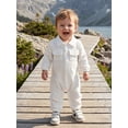 thumbnail image 3 of RUINIXCW Infant Baby Boy Spring Fall Clothes 1 3 6 9 12 18 Months Textured Romper One Piece Outfit Long Sleeve Button Down Collar Jumpsuit with Chest Pockets, 3 of 9