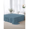 thumbnail image 6 of Queen Flat Sheet Only Minimalist Navy Blue Grid Soft Microfiber Cooling Bedding Sheets Turquoise Linen Textured Flat Bed Sheet for Hotel,Home Decor, 6 of 9