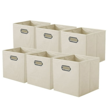 PinkSheep Collapsible Fabric Cube Storage Bins, 11" Storage Cubes Basket Organizer Bins for Closet, Beige, 6 Pack