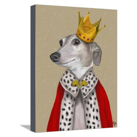 Greyhound Dog Art Greyhound Queen Whimsical Dog Humor Animal Portrait Stretched Canvas Print Wall Art By Fab Funky ()
