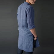 INCERUN Mens Long Sleeve Kurta Shirt Traditional Kaftan Indian Shirts Tunic Long Tops