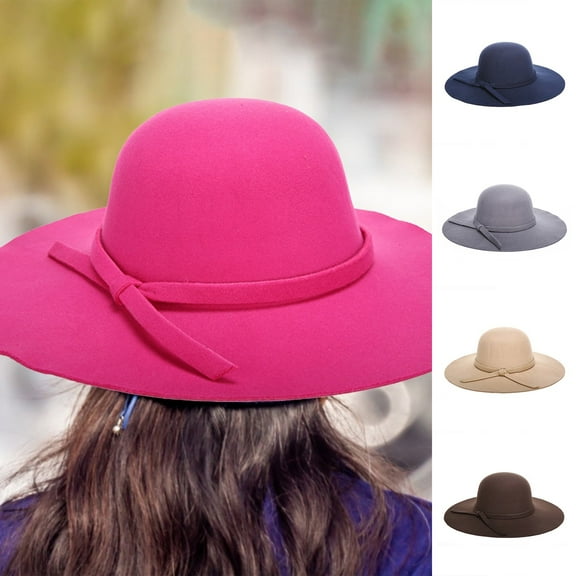 Womens Floppy Wide Brim Beach Sun Hat Wool Bowler Style Fashion Cap