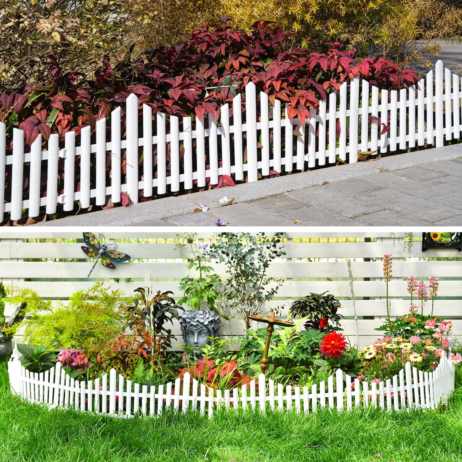 Sungmor 13 in x 24 in Vertical White Plastic Garden Border Edging, Easy Set, 4 Count