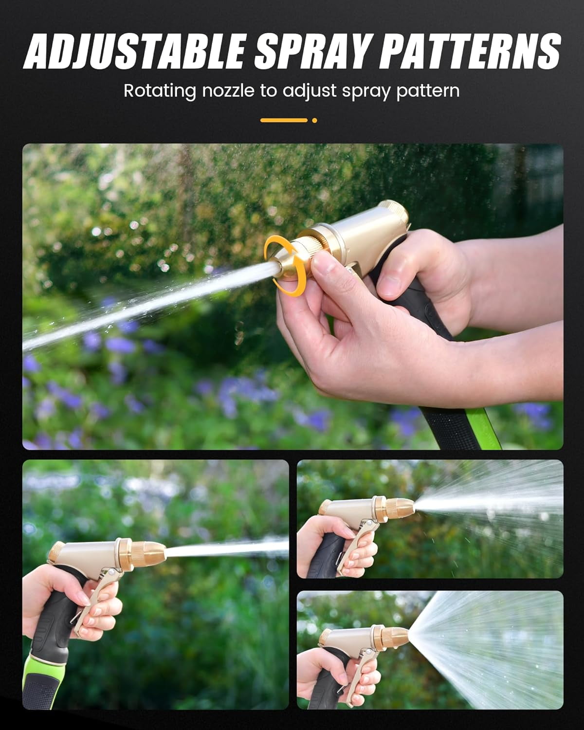 Garden Hose Nozzle, Upgraded Heavy Duty Metal Spray Nozzle, High Pressure Water Nozzle with Adjustable Spray Patterns for Watering Plants, Car Washing, and Pet Showering
