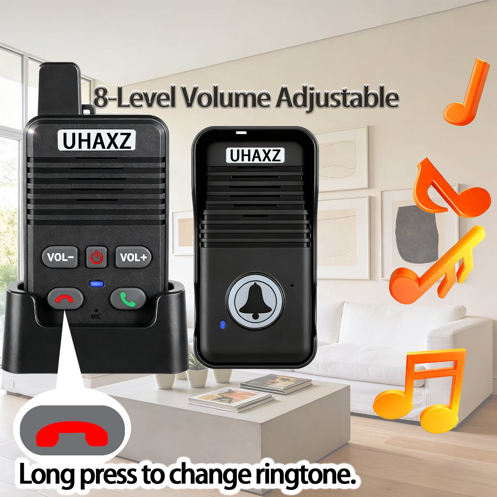 UHAXZ-Full Duplex Wireless Intercom Doorbell, 1000ft Long Range, Hands-Free Intercom Door Bell 2 Way Communication,Intercom for Home(Black1 Pack