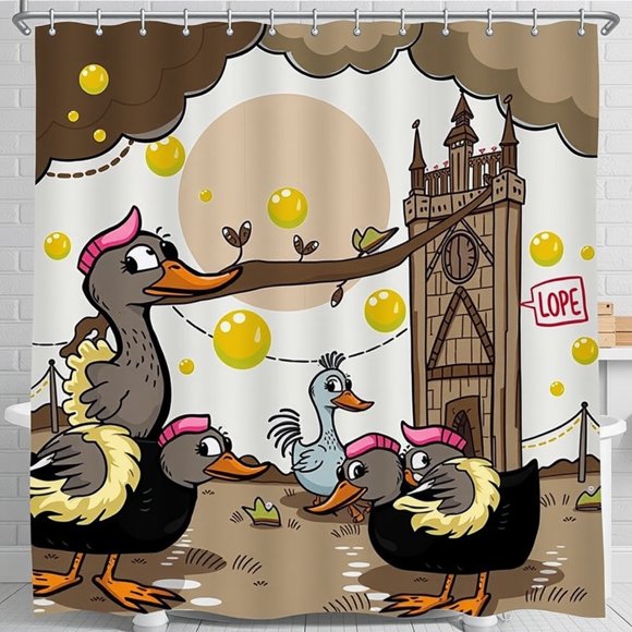 Whimsical Cartoon Shower Curtain - Playful Fantasy Design